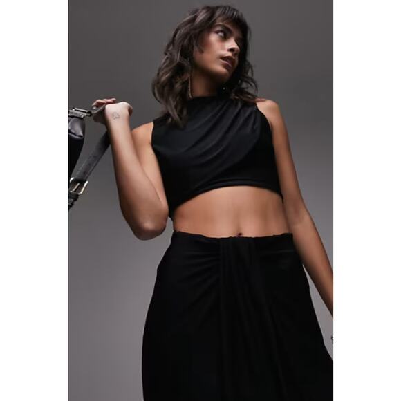 TOPSHOP Women's Jersey Draped Midi Dress Small 4-6 Black Sleeveless Cut Out NWT - Picture 2 of 14